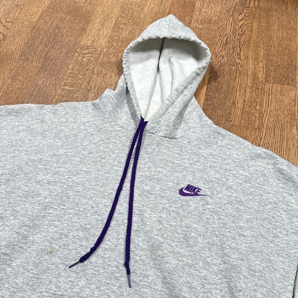 Vintage 90s Nike Made in Canada Gray Purple Fleece Hoodie Mens Large - Picture 3 of 9